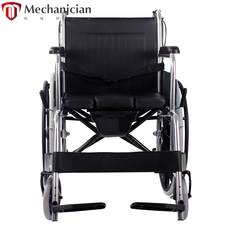 雅德铝合金老人带坐便轮椅轻便残疾人代步车带四刹可折叠可配餐桌