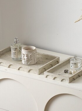 新栗子Wabi-Sabi风格覆古米色彷石灰华托L盘桌面装饰品B&B样板房