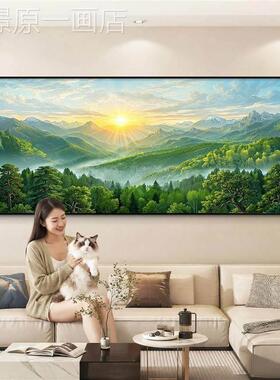 旭日东升发客厅装饰画日照金山沙背景墙画挂东高墙级感风景山水画