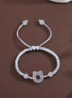 猫咪平安扣编织手绳国风复古款树脂情侣新中式本命年手链小饰品