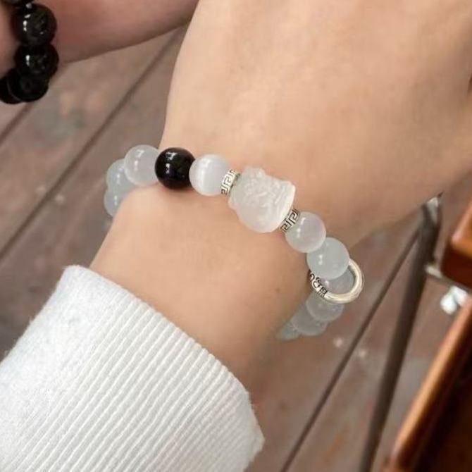 新中式祥瑞醒狮手串盘玩手链不掉色仿黑曜石情侣情人节礼物ins风 - 图3