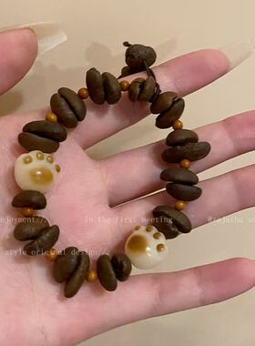 新中式猫咪手链仿咖啡豆猫爪素圈编织绳女生气质个性闺蜜款