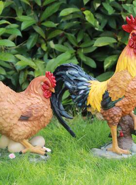 新品公鸡装饰摆饰饭m厅饰品母鸡模型超市美陈道具田园风玻璃纤维