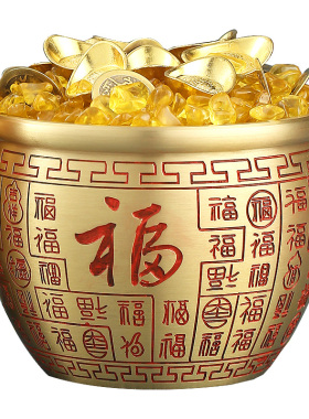 极速黄铜米缸聚财百福铜朱砂缸聚C宝盆客厅摆件家居聚财小铜盆存