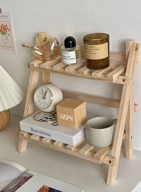 新品现代简约办公桌实木双层收纳层架家居卧O室香薰花盆置物架桌