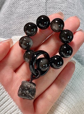 新品黑曜石手捻女绕指柔醒狮吊坠文玩佛珠指尖小串荔枝Z冻跑环配