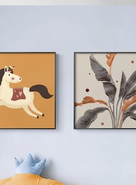新品可爱儿童房卧室床头装饰画客厅过道墙上挂画正方形Y小羊小马
