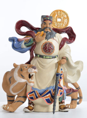 新品石湾陶瓷赵公明神像供v奉五路骑虎财神爷武财神佛像摆件客厅