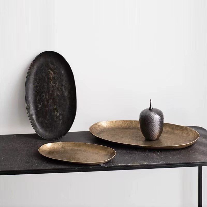 轻奢手工锤纹圆形水果盘茶几侘寂极简家J居客厅样板间桌面软装托,淘宝优惠券,粉丝福利购,淘宝优惠卷