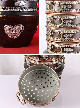 西藏特色糌粑盒 尼泊尔手工果盘果盒 藏式八O吉祥储物罐民族风摆