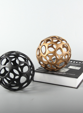 现代简约金属球摆件镂空球售楼处酒店会所前台装饰品书.房客厅摆