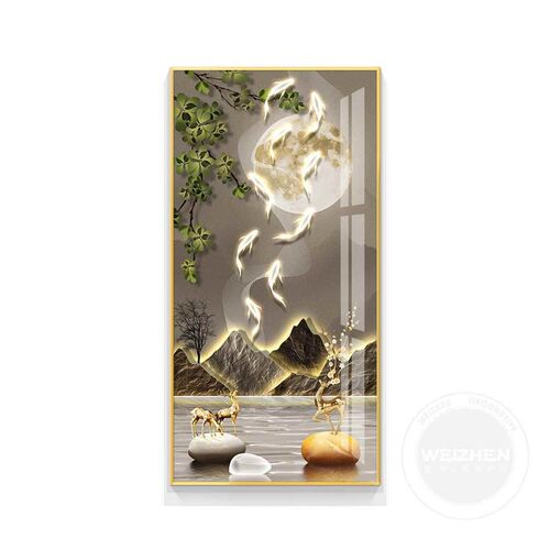 定做轻奢带灯鱼图约入r户关玄装简现代挂画画走廊过饰壁画竖道版 - 图1