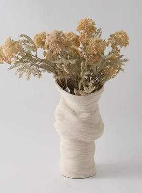 现代简约新中式米黄n色手工陶瓷花瓶摆件家居样板间酒店客厅装饰