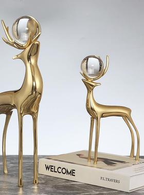 摆件鹿轻奢客厅酒柜电视纯铜柜品B现代装饰玄关家居水晶创意饰品