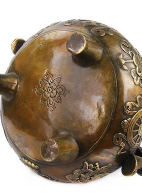 纯铜八宝香炉摆件香道用具香薰炉线香盘香檀大小号香炉具三足铜鼎