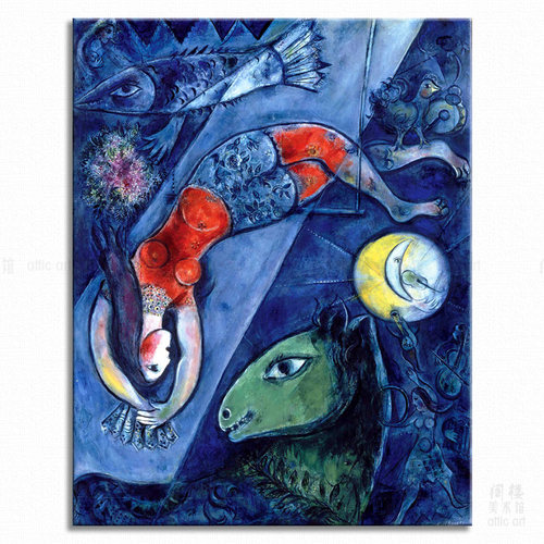 蓝色马戏团 Marc Chagall 夏加尔装饰画家P居艺术客厅书房定制照 - 图0