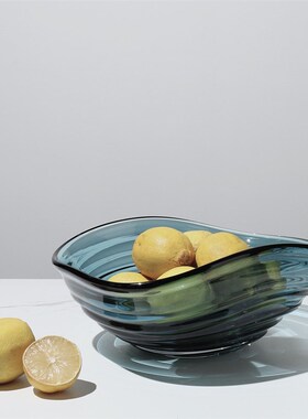 现代轻奢玻璃果盘收纳售楼处x样板间客厅餐桌面茶几何简约果篓摆