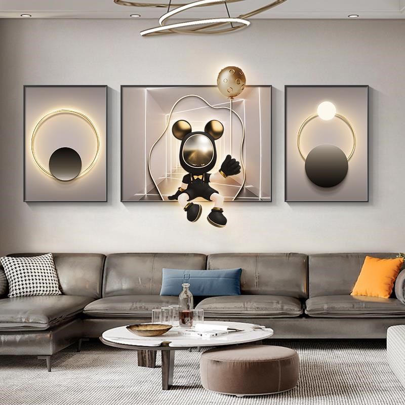 现代简约客厅装饰画高级感创意三联宇航员壁画大气U沙发背景墙挂,淘宝优惠券,粉丝福利购,淘宝优惠卷