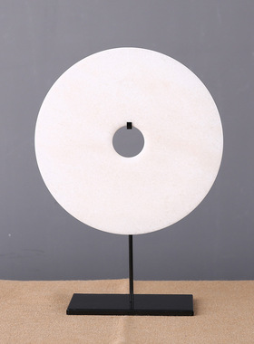 新中式红色玉璧天然白q绿色玉石摆件客厅玄关样板房装饰品家居摆