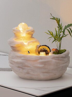 轻奢流水摆件循环水客厅办公室风B水轮球生财桌面假山喷泉现代招