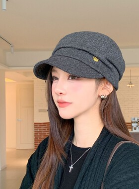 韩版ins风毛呢鸭舌帽女春秋可调节显脸小遮阳帽优雅风气质贝雷帽