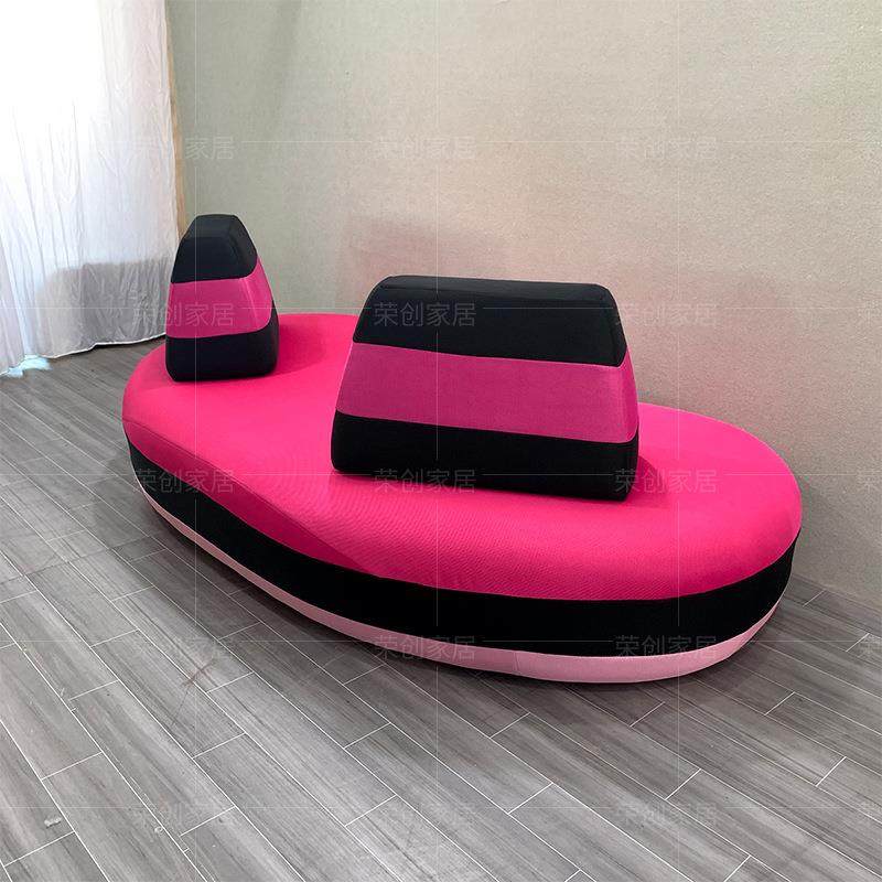 意式极简客厅样板房罗奇堡系列网布彩色设计师粉色弧形布艺沙发,淘宝优惠券,粉丝福利购,淘宝优惠卷