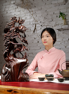 黑檀木松鹤延年根雕摆件红木雕刻工艺品家居客厅装饰生日贺寿送礼