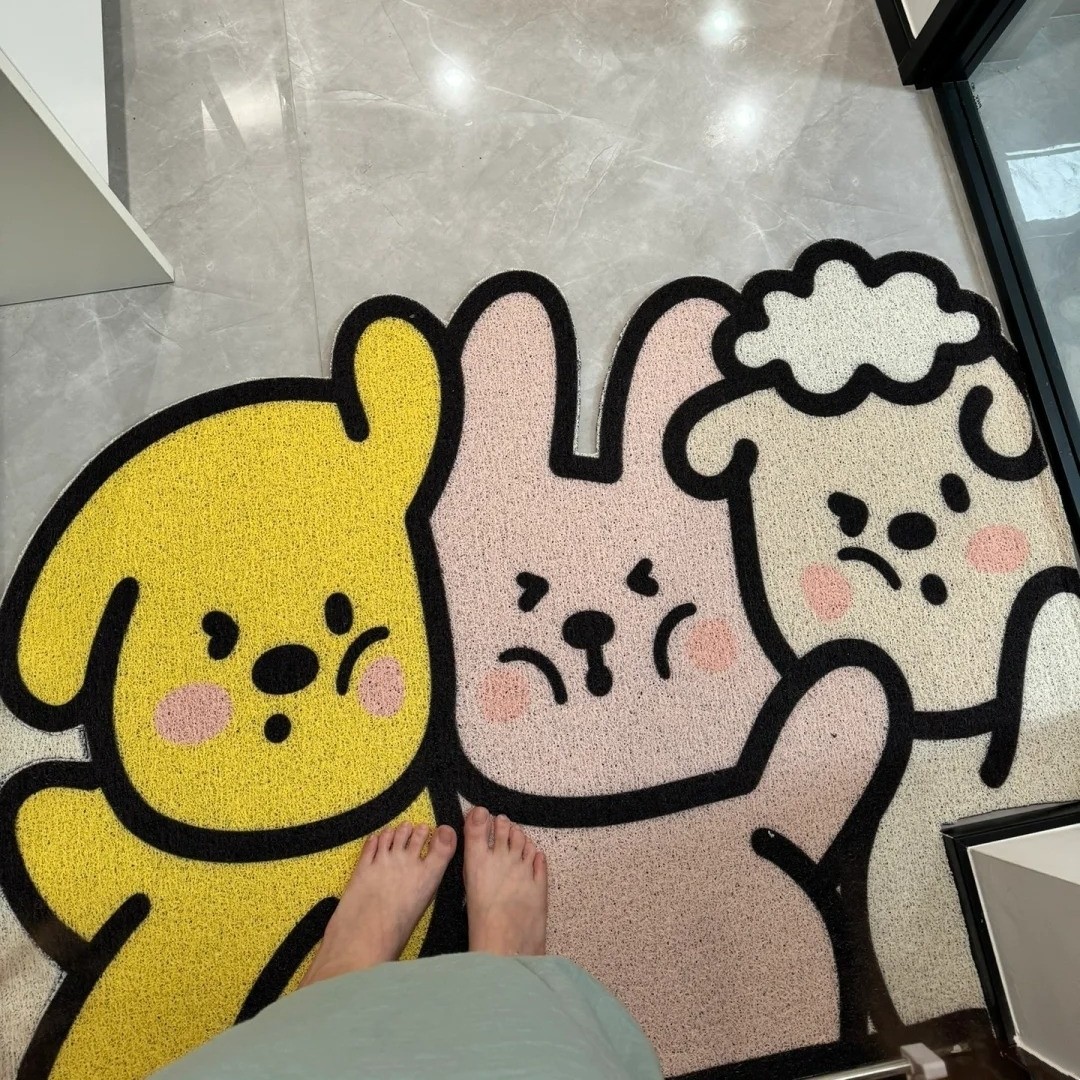 可爱小狗挤小兔入户地垫卡通可裁剪丝圈脚垫玄关地毯进门刮泥垫子,淘宝优惠券,粉丝福利购,淘宝优惠卷