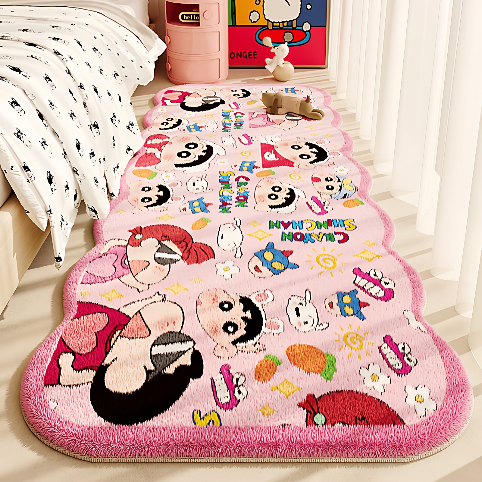 女孩粉色公主房异形脚垫仿羊绒床边毯房间柔软地垫高级床尾毯,淘宝优惠券,粉丝福利购,淘宝优惠卷