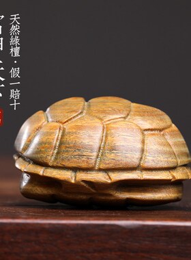 天然绿檀木雕刻富甲天下龟壳摆件文玩F手把件家居装饰品创意工艺