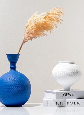 克莱因蓝素烧现代轻奢家居装饰品高级感艺术N陶瓷花瓶客厅插花摆