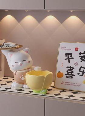 新款创意招财猫摆件桌面装饰家居客厅卡通可爱P玄关钥匙收纳装饰