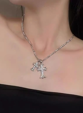 蛇年双十字架项链朋克风锁骨链