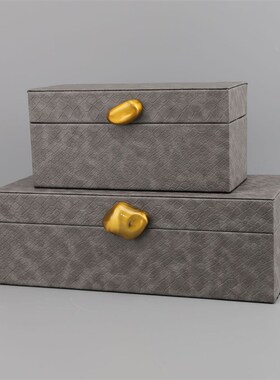 现代简约金属皮革收纳p盒售楼部样板间衣帽间首饰盒软装饰品摆件