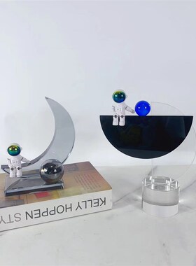 北欧创意家居烟灰色月r牙水晶装饰摆件现代简约样板房酒柜摆设