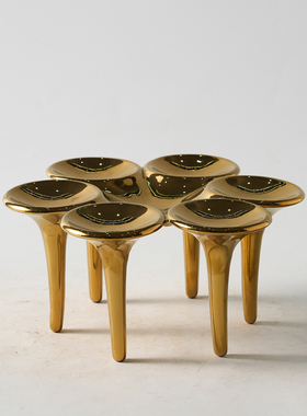 三脚六脚金银色陶瓷组合果盘摆件样板G间售楼处客厅茶几餐桌装饰