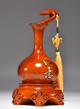 花梨木雕装饰葫芦摆件花瓶实木客厅D红木质家居中式雕刻送礼工艺