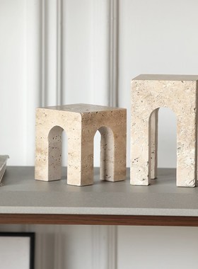 现代简约大理石四门摆件黄铜石家居D装饰品书柜酒柜工艺品创意摆