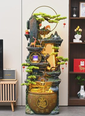 新款新中式假山流水喷泉客厅玄关装饰F电视柜旁边落地摆件乔迁新