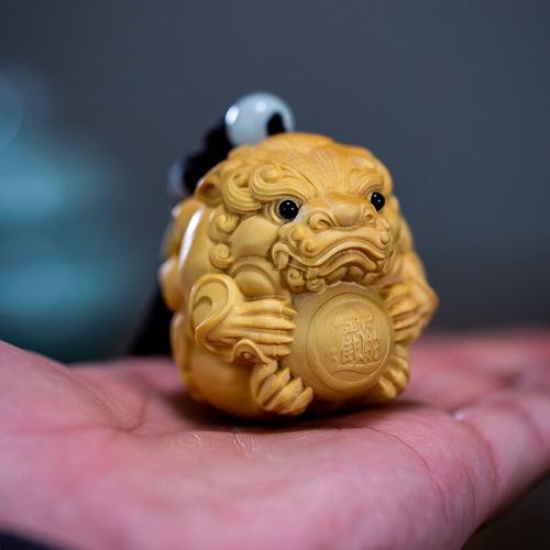 黄杨木手把件小叶黄杨木雕刻随身盘玩貔貅抱球O手把件男士文玩貔 - 图2