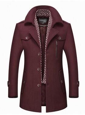 Men's Classic Notched Collar Double Breasted Wool Blend Pea