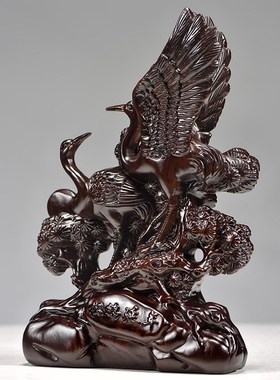 黑檀木雕松d鹤延年摆件实木质根雕家居办公摆设开业送礼红木工艺