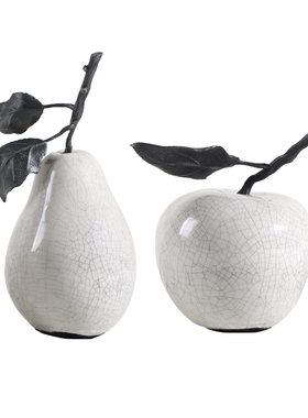 现代轻奢裂纹陶瓷苹果梨子水果摆件样F板房客厅书房桌面装饰品摆