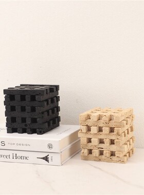 北欧极简创意洞石方形几r何摆件卧室客厅样板房电视柜玄关家居饰