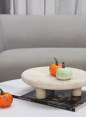 现代简约b洞石三脚圆形果盘托盘摆件客厅茶几酒店电视柜家居装饰