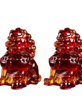 家居新中式玻璃狮子摆r件样板房间书房摆件琥珀色动物饰品摆设