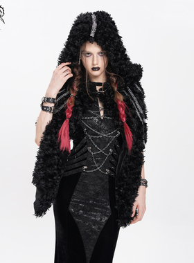 DEVIL FASHION恶魔时尚 暗黑哥特朋克大卷毛连帽披肩女秋冬CA052