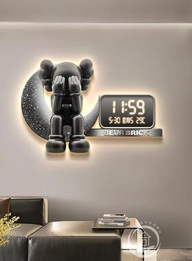 现代轻奢餐厅装饰画暴力熊万年历电子时钟挂钟高级感客厅钟表挂画