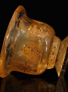 旧藏古寺地宫老水晶雕刻吉祥八宝K描金供杯 护法杯收藏