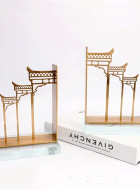 新中式水晶建筑牌坊书挡书立书靠B书档书房办公室书桌软装饰品摆